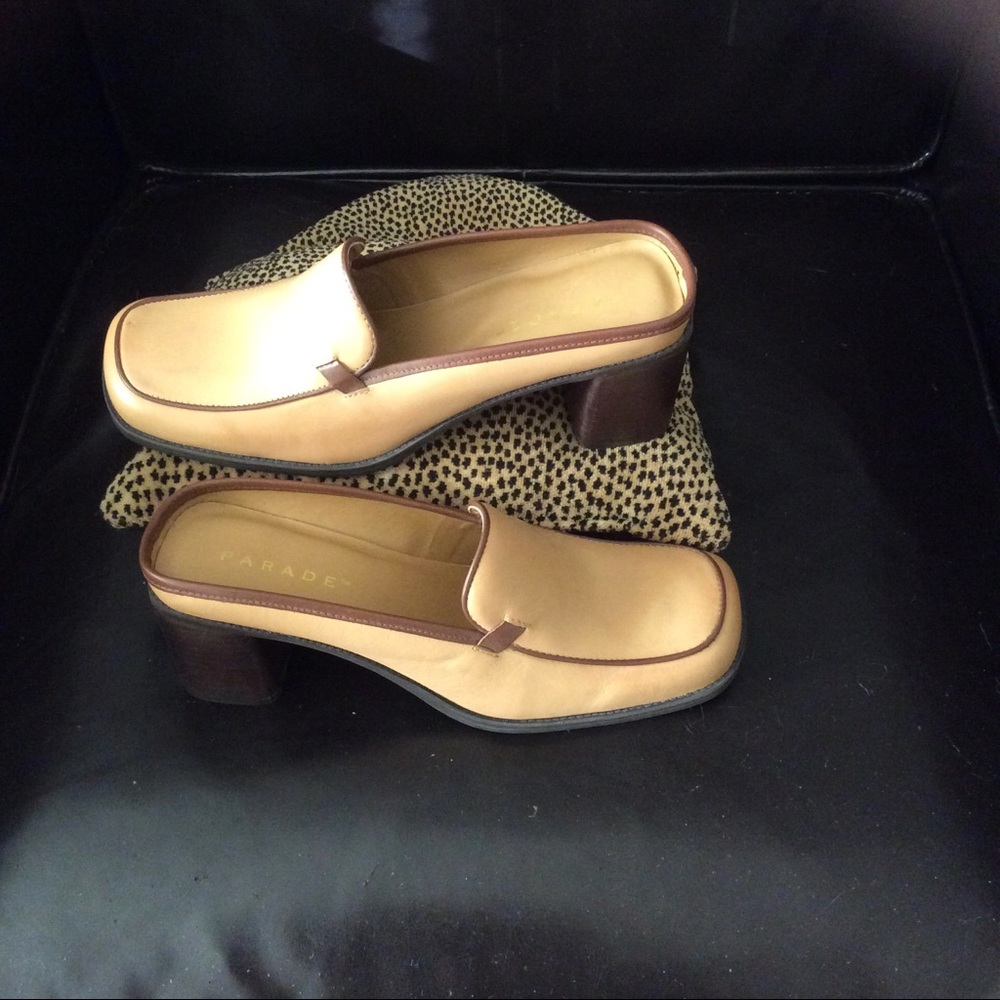 Tan leather slip on Clog